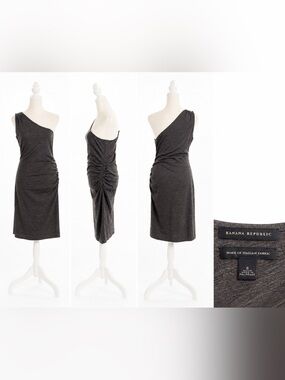 Banana Republic One-Shoulder Charcoal Ruched Dress